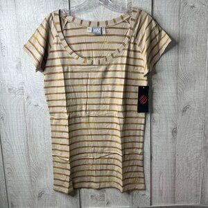 UFC Spaced Out Women L Fitted Shirt Brown Sugar Tan Striped Casual Sporty Top